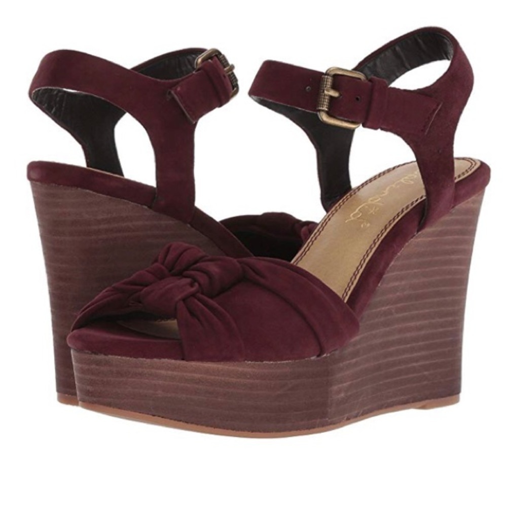 Splendid Anthropologie Nada plum suede platform wedge open-toe heels
